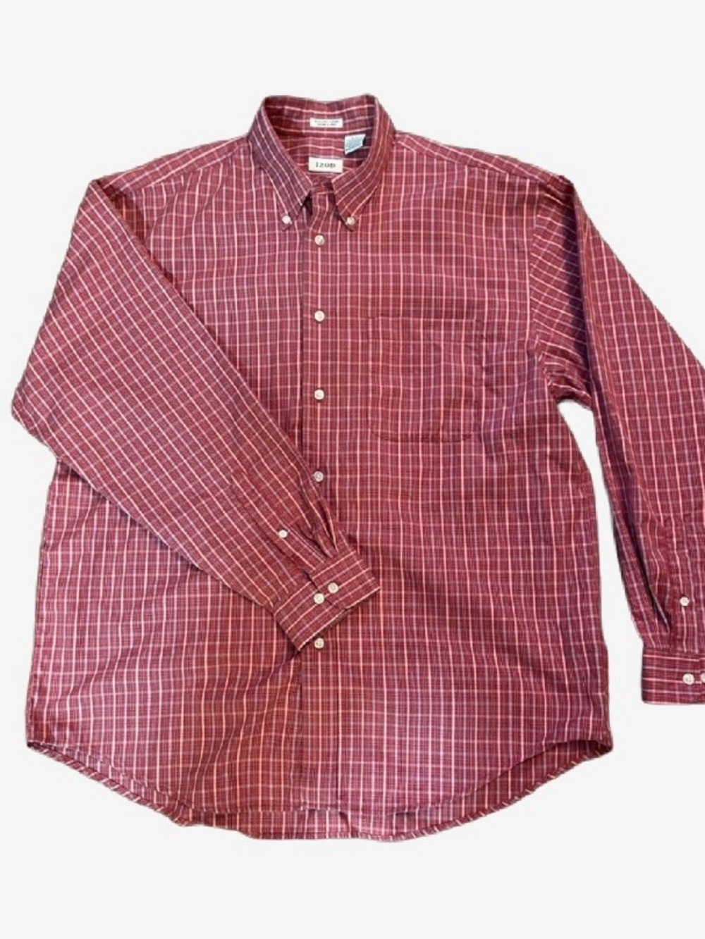 Izod Men's Red Plaid Long-Sleeve Button-Down Shirt